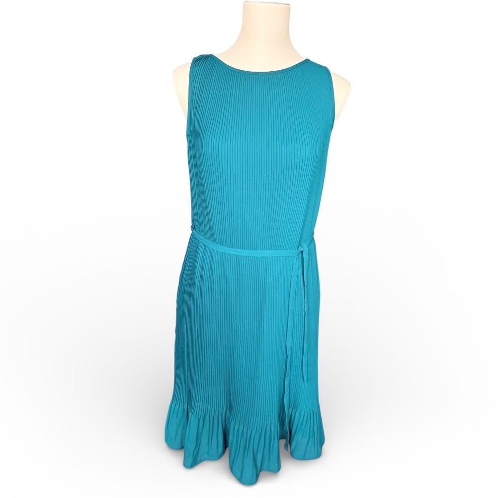 Banana Republic Teal Pleated Midi Dress Belted Sleeveless Women's XS garden core